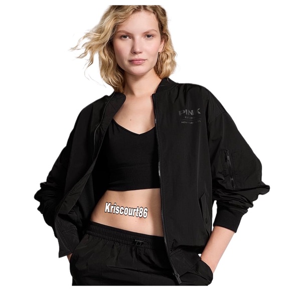 Victoria’s Secret PINK Black Bomber Jacket NEW WITH TAGS - Picture 3 of 16